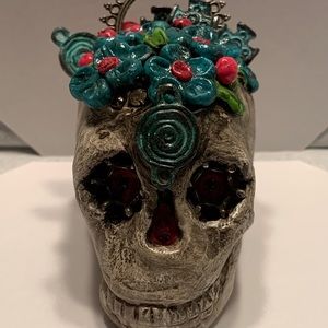 Turquoise and pink floral Sugar Skull